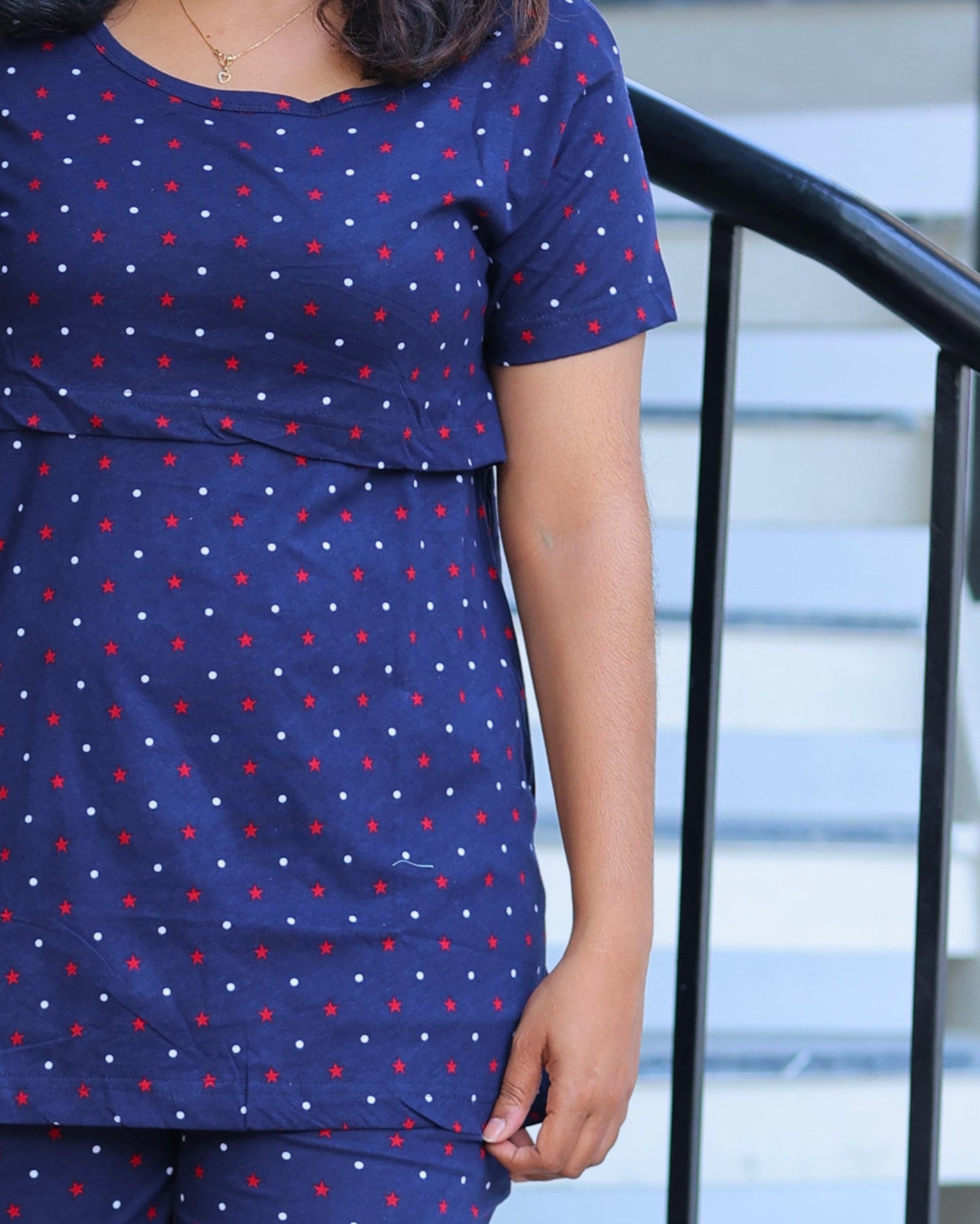 Navy Dots Zipless Feeding Pant Set
