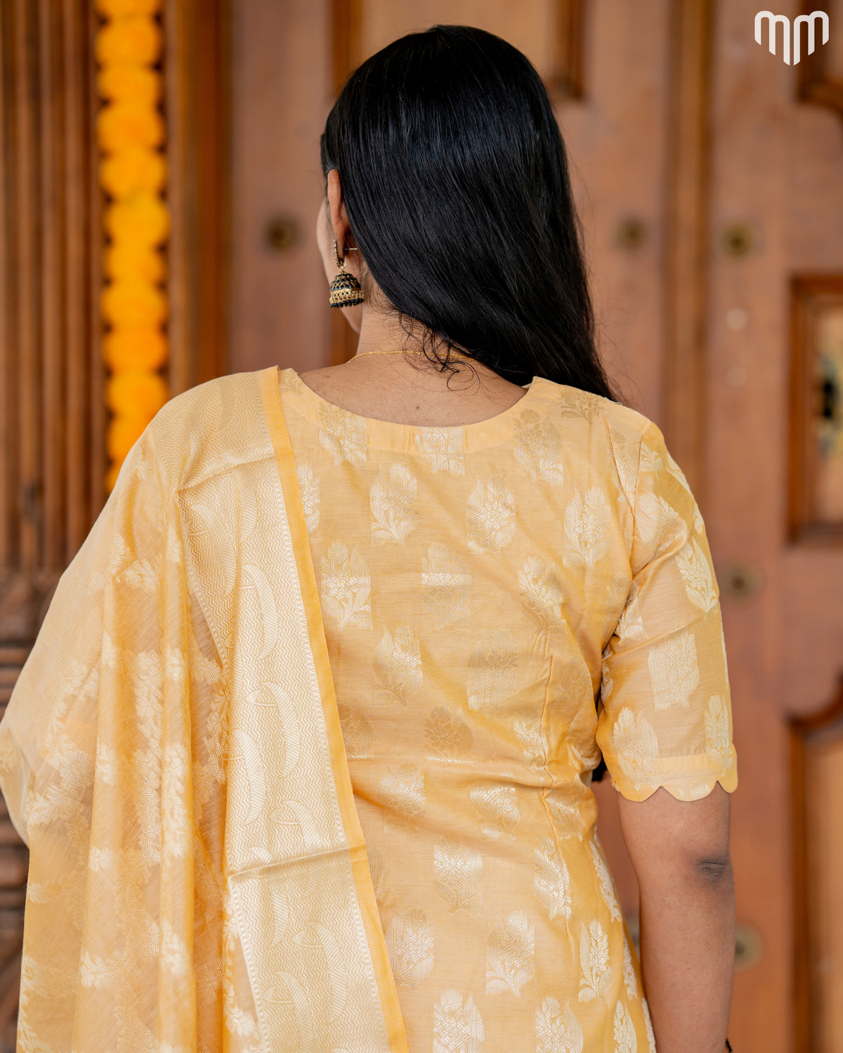 Samyra Butter yellow with gold motifs Silk Maternity Kurti Set with top cotton lining