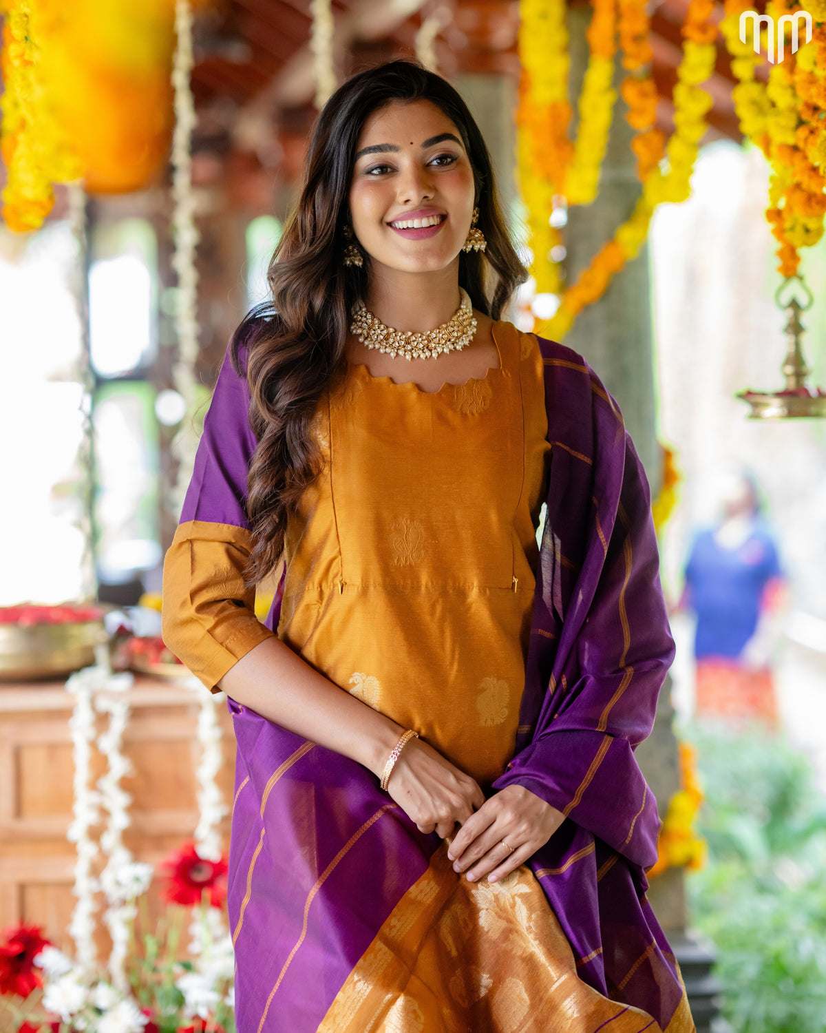 Vaaranam_Golden Gajam Butta Silk Maternity Kurti Set with top cotton lining