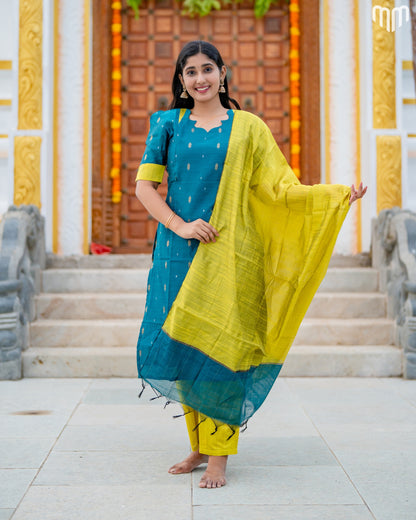 Nairvi Premium Raw Silk Maternity Kurti Set with top cotton lining