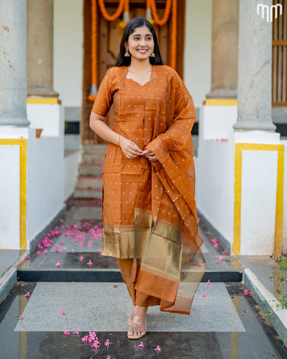 Vainavi Copper Fancy Maternity Kurti Set with top cotton lining