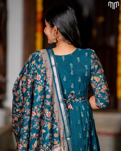Maheswari Silk Teal Maternity Maxi with Full Cotton Lining &amp; Dupatta