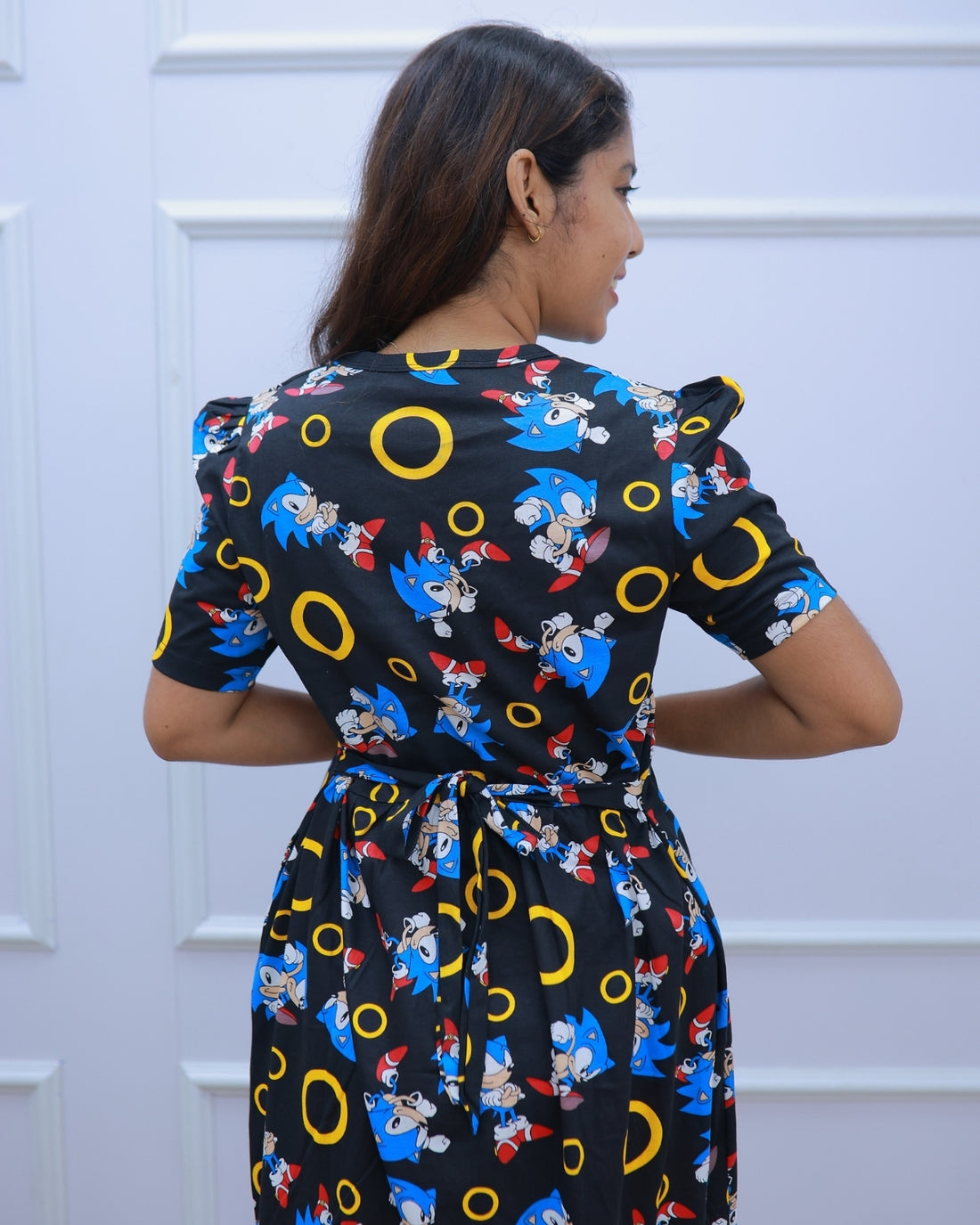 Naima | Zipless Maternity Dress - Puff Sleeves | Calf Length