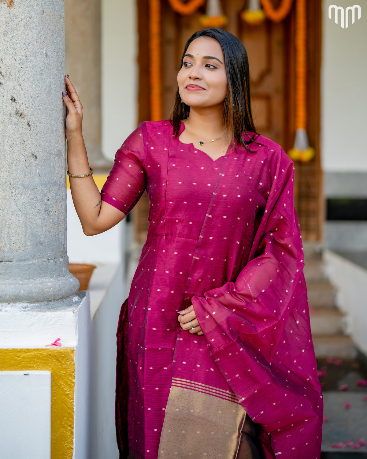 Vainavi Rani pink Fancy Maternity Kurti Set with top cotton lining