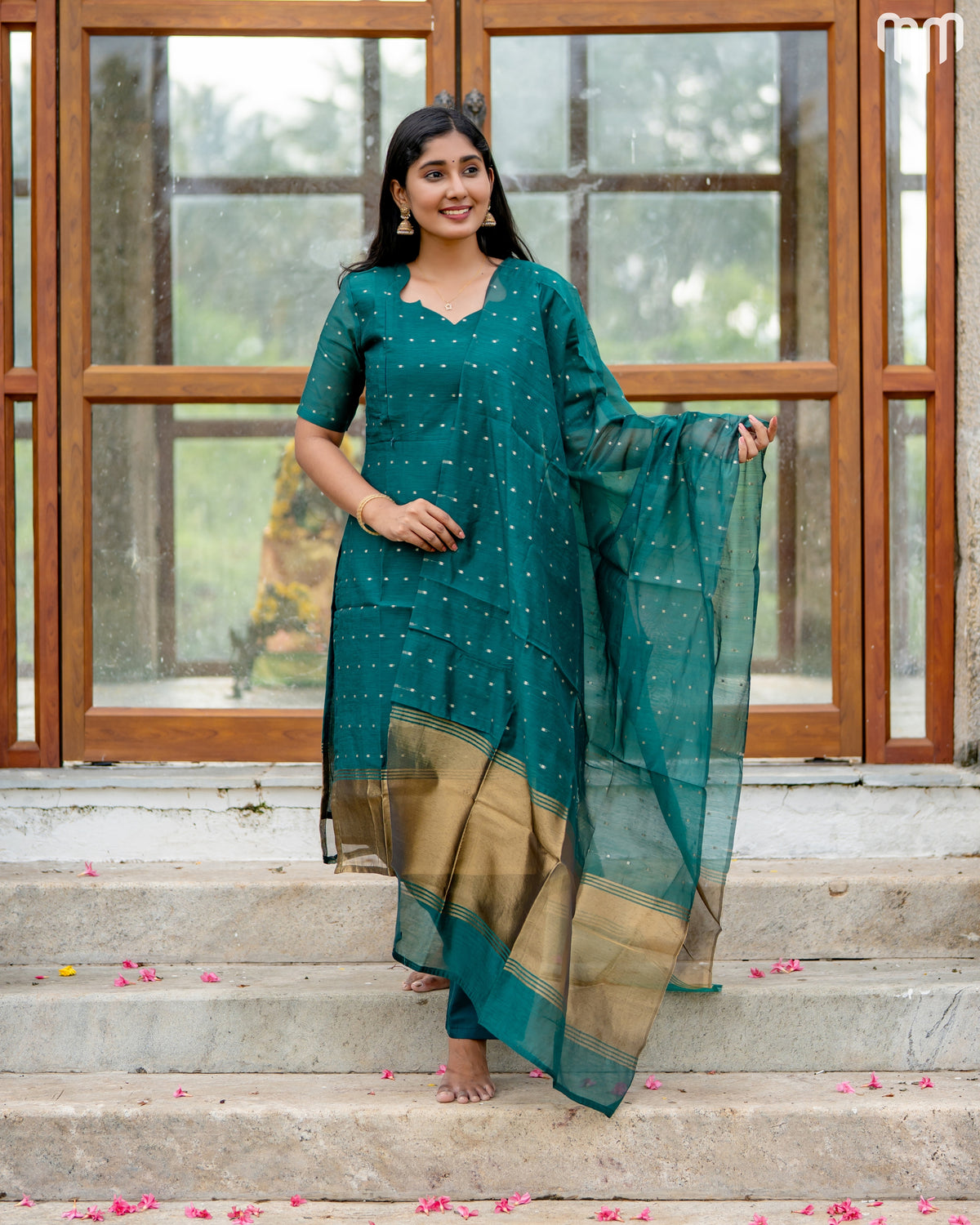 Vainavi Teal Blue Fancy Maternity Kurti Set with top cotton lining