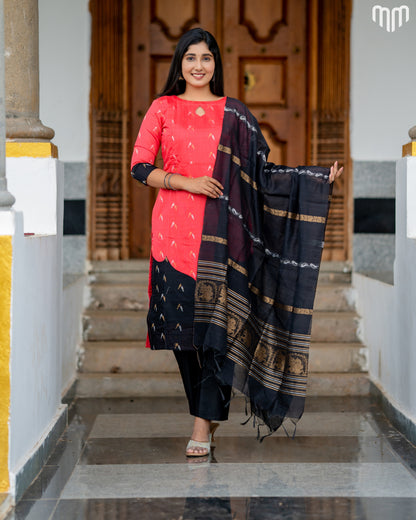Siyara Premium Raw Silk Maternity Kurti Set with top cotton lining