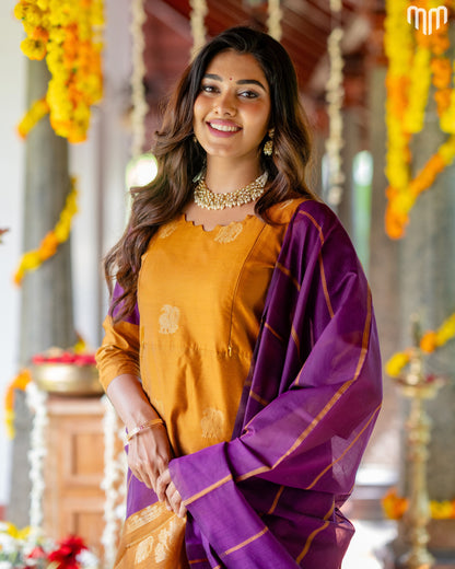 Vaaranam_Golden Gajam Butta Silk Maternity Kurti Set with top cotton lining