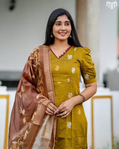 Varenya Premium Raw Silk Maternity Kurti Set with top cotton lining