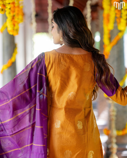 Vaaranam_Golden Gajam Butta Silk Maternity Kurti Set with top cotton lining