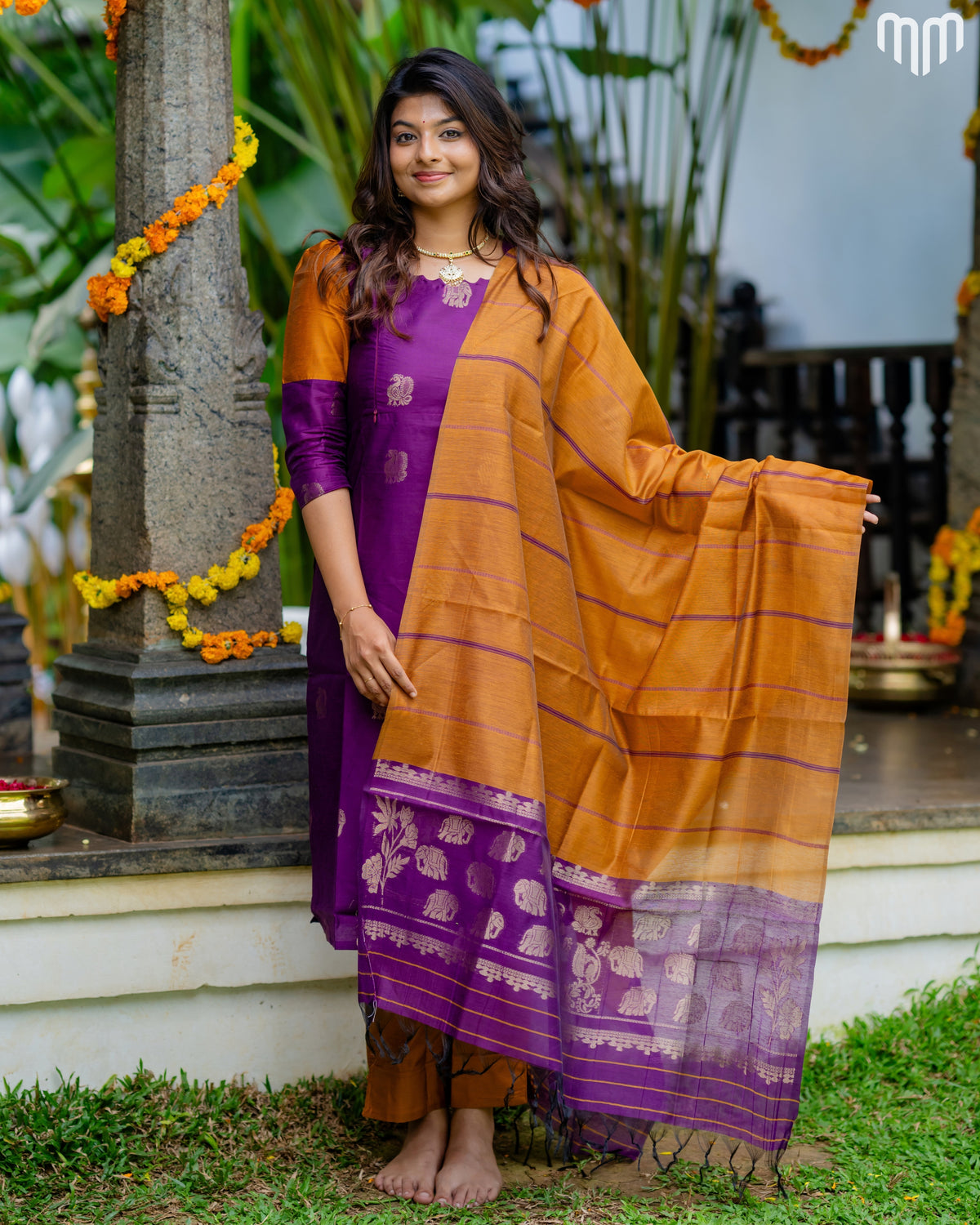 Vaaranam_Magenta Gajam Butta Silk Maternity Kurti Set with top cotton lining