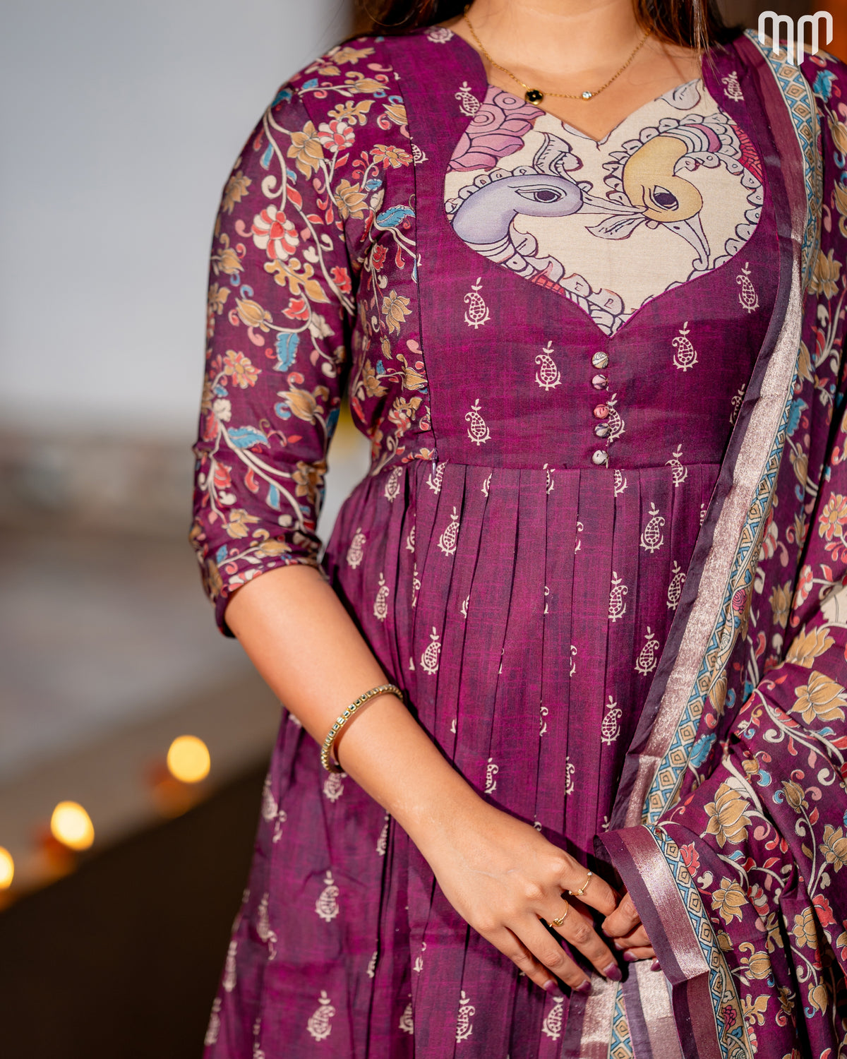 Maheswari Silk Wine Maternity Maxi with Full Cotton Lining &amp; Dupatta