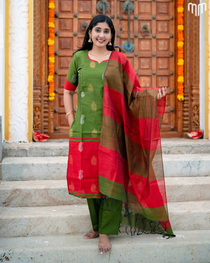 Kayal_V4 Premium Raw Silk Maternity Kurti Set with top cotton lining