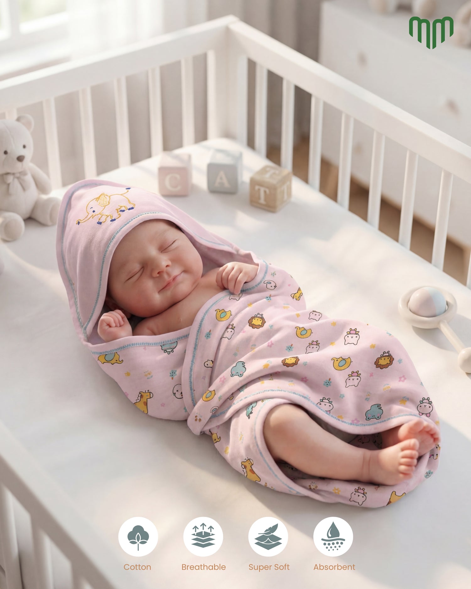 Double Layer Muslin Hooded Towels - Combo Pack of 2