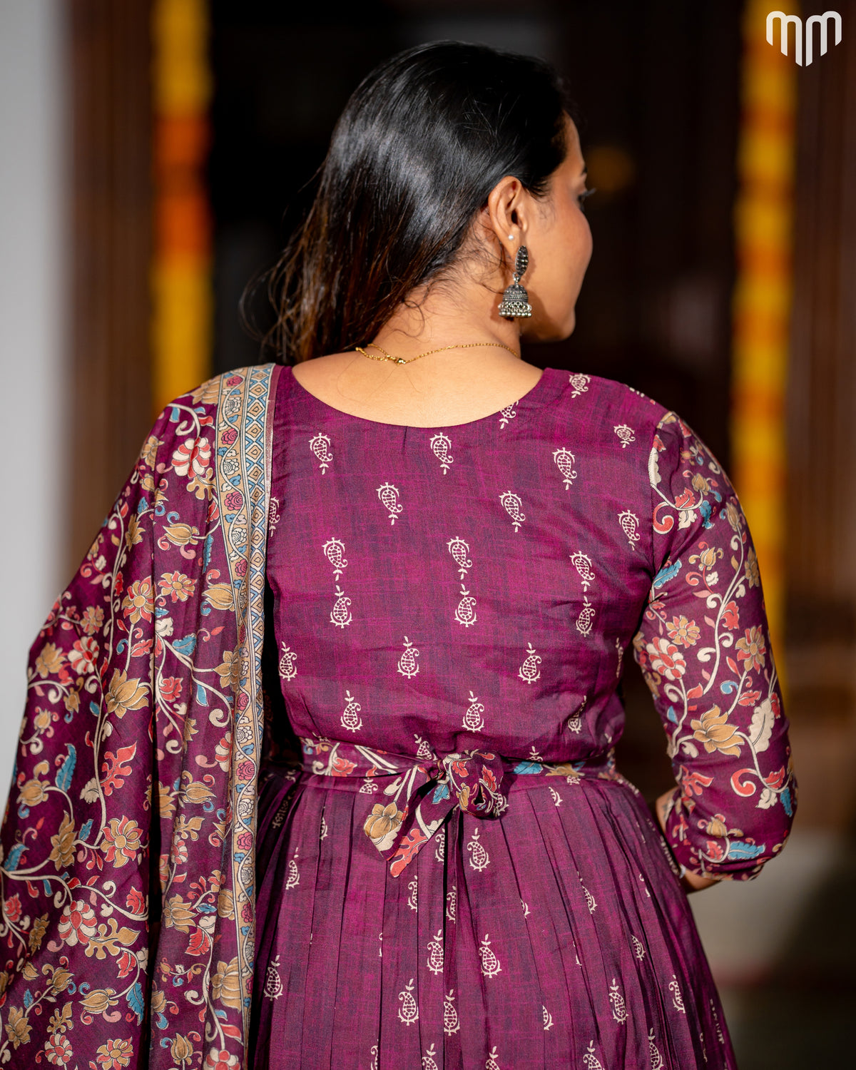 Maheswari Silk Wine Maternity Maxi with Full Cotton Lining &amp; Dupatta