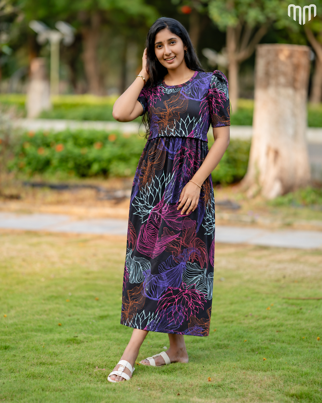 Midnight Petal Bloom Zipless Maternity Loungewear – Full Length