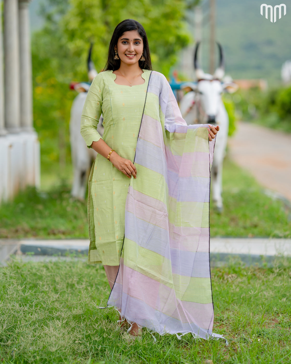 Swara Pistachio green Premium Raw Silk Maternity Kurti Set with top cotton lining