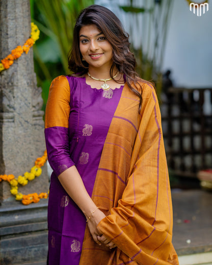 Vaaranam_Magenta Gajam Butta Silk Maternity Kurti Set with top cotton lining