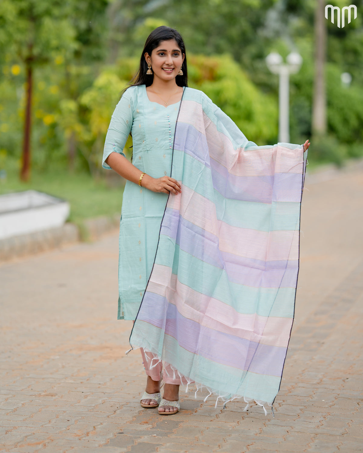 Swara Mint green Premium Raw Silk Maternity Kurti Set with top cotton lining