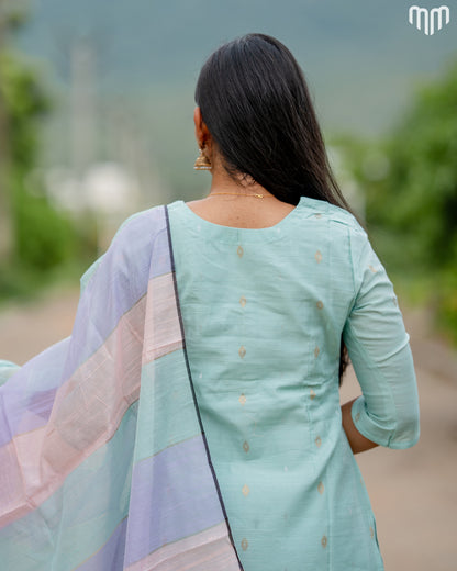 Swara Mint green Premium Raw Silk Maternity Kurti Set with top cotton lining
