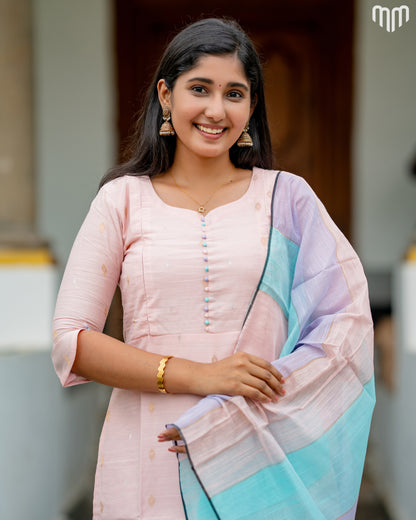 Swara Blush pink Premium Raw Silk Maternity Kurti Set with top cotton lining