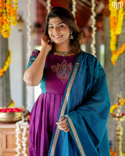 Devasena Motif Embroidery Design Silk Maternity Maxi with Full Cotton Lining &amp; Dupatta