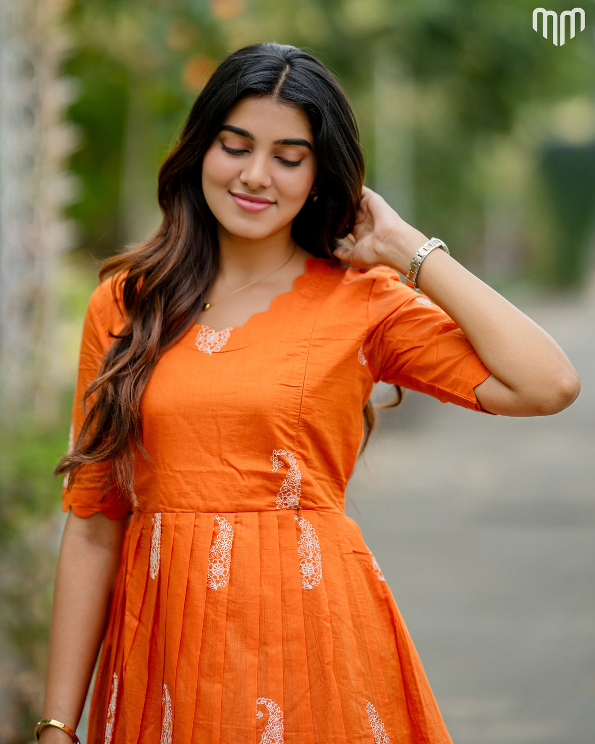 Tivra_Orange Chanderi Maternity Maxi with Full Cotton Lining