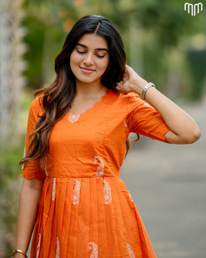 Tivra_Orange Chanderi Maternity Maxi with Full Cotton Lining