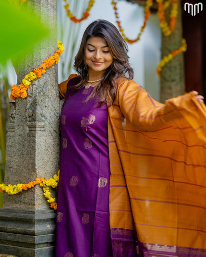 Vaaranam_Magenta Gajam Butta Silk Maternity Kurti Set with top cotton lining