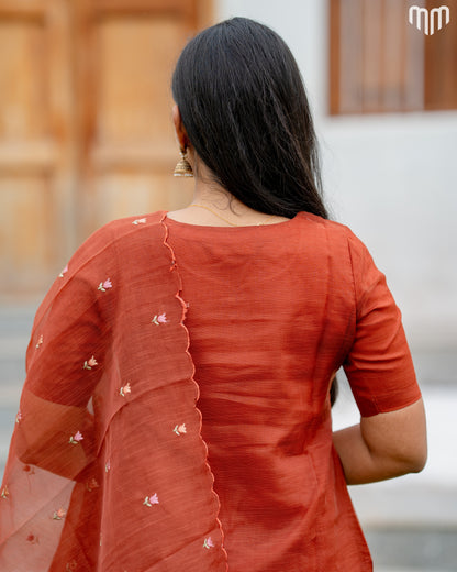Floral Embroidery Brown Maternity Kurti Set with top cotton lining