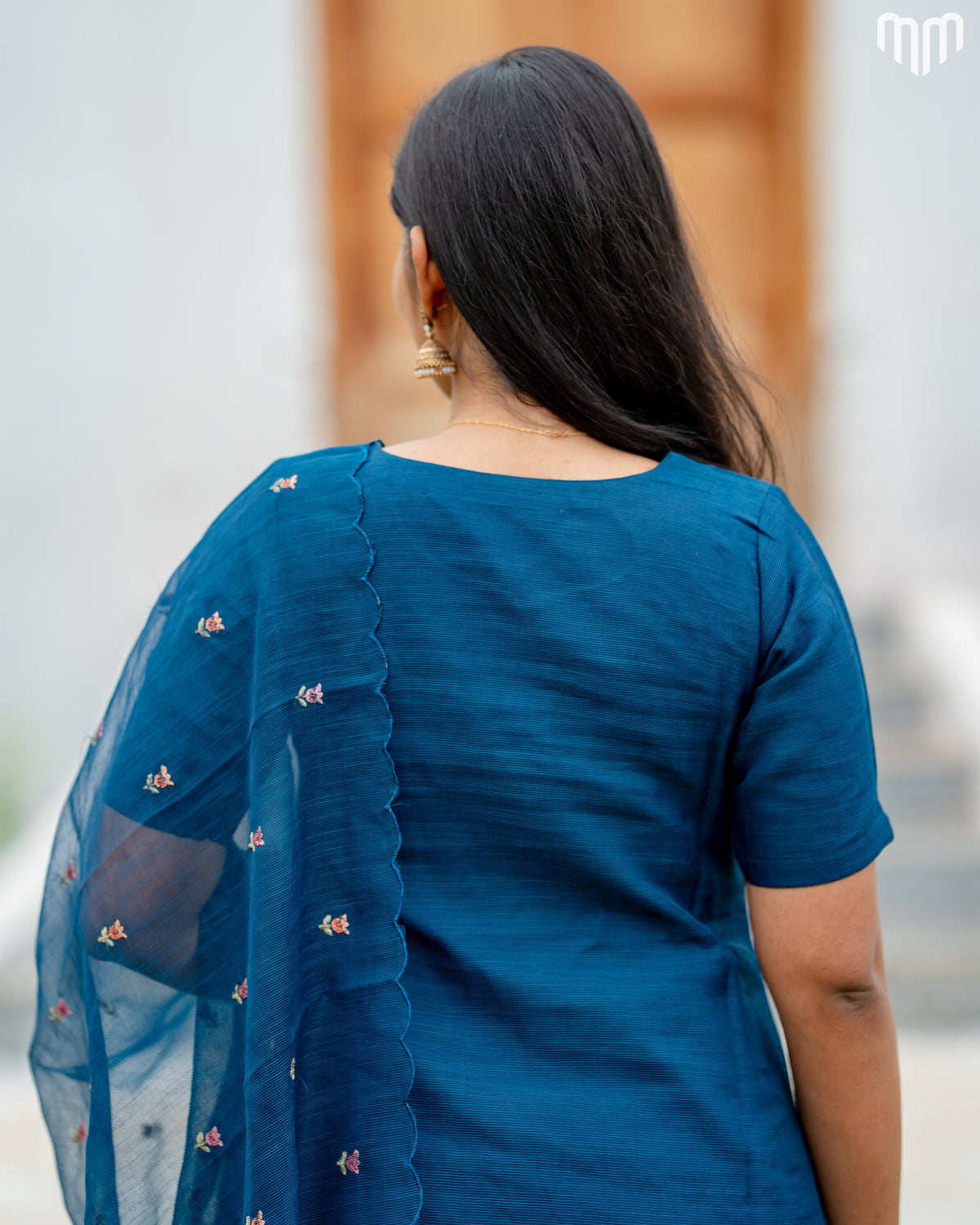 Floral Embroidery Teal Maternity Kurti Set with top cotton lining