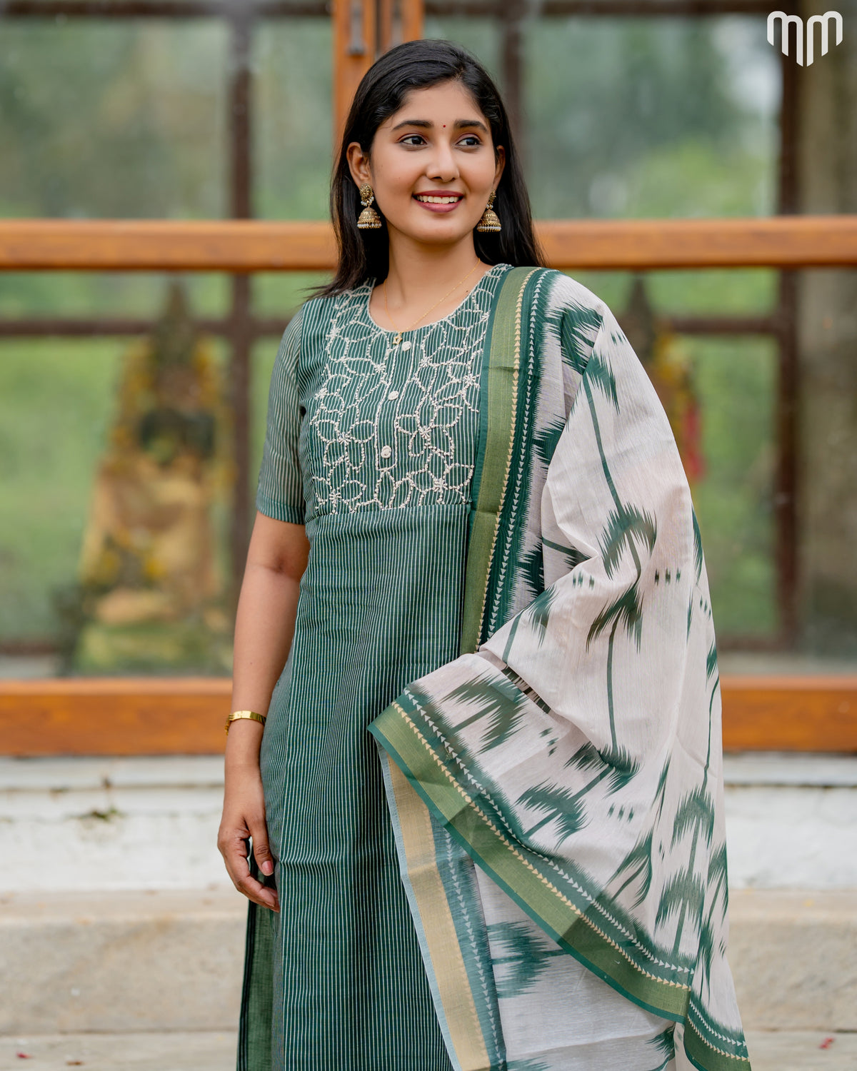Vidhatri Green Floral Embroidery Maternity Kurti Set with top cotton lining
