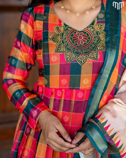 Chandrika Motif Embroidery Design Silk Maternity Maxi with Full Cotton Lining &amp; Dupatta