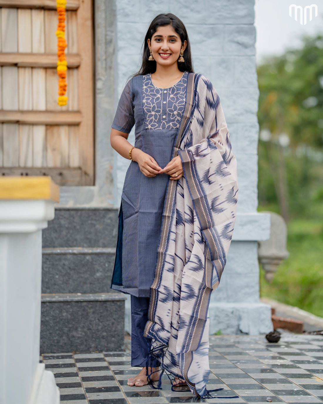 Vidhatri Blue Floral Embroidery Maternity Kurti Set with top cotton lining - product image 1 | MMWEAR