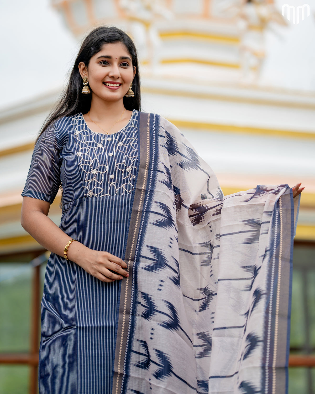 Vidhatri Blue Floral Embroidery Maternity Kurti Set with top cotton lining