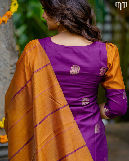 Vaaranam_Magenta Gajam Butta Silk Maternity Kurti Set with top cotton lining