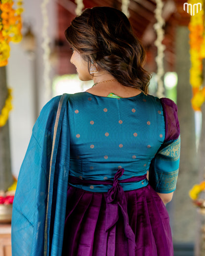 Devasena Motif Embroidery Design Silk Maternity Maxi with Full Cotton Lining &amp; Dupatta
