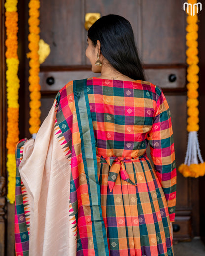 Chandrika Motif Embroidery Design Silk Maternity Maxi with Full Cotton Lining &amp; Dupatta