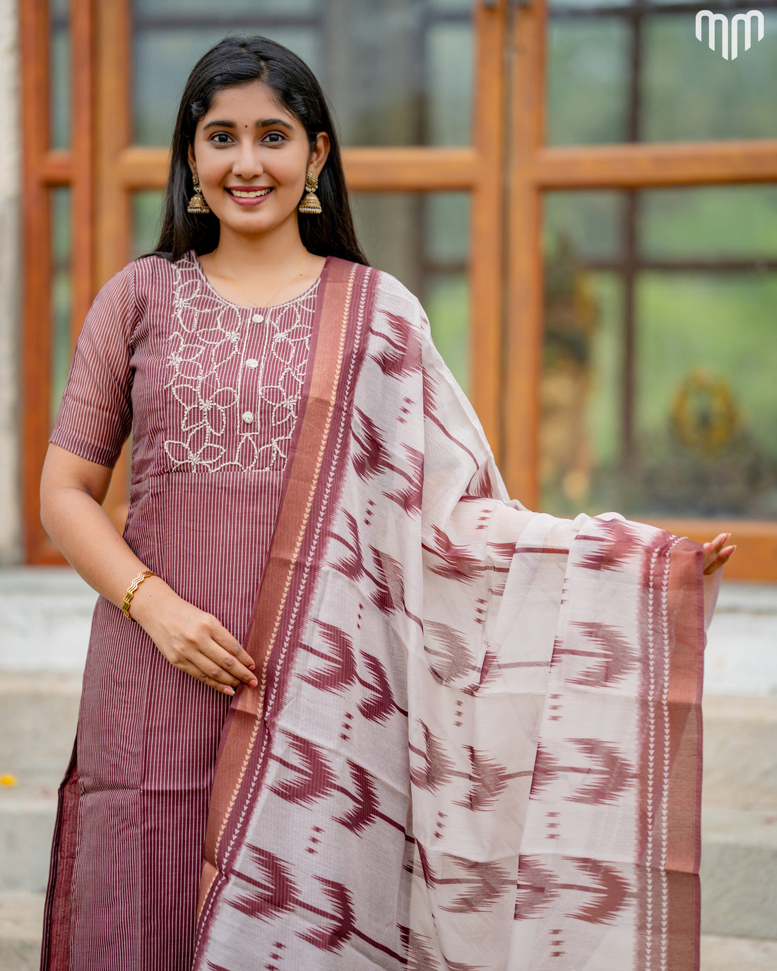 Vidhatri Marron Floral Embroidery Maternity Kurti Set with top cotton lining - product image 2 | MMWEAR