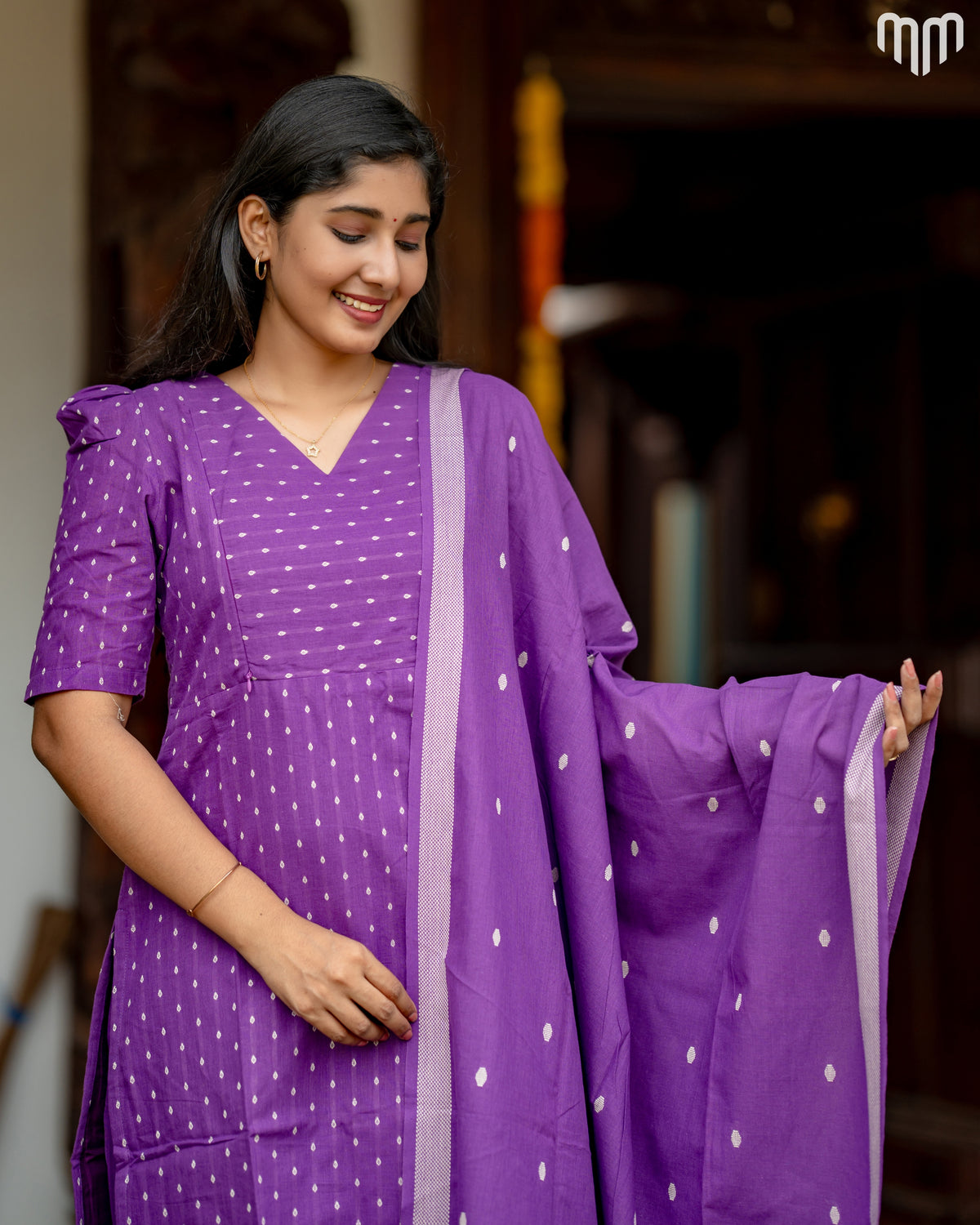Tvisha orchid purple Handloom Cotton Maternity Kurti Set with Top Cotton Lining