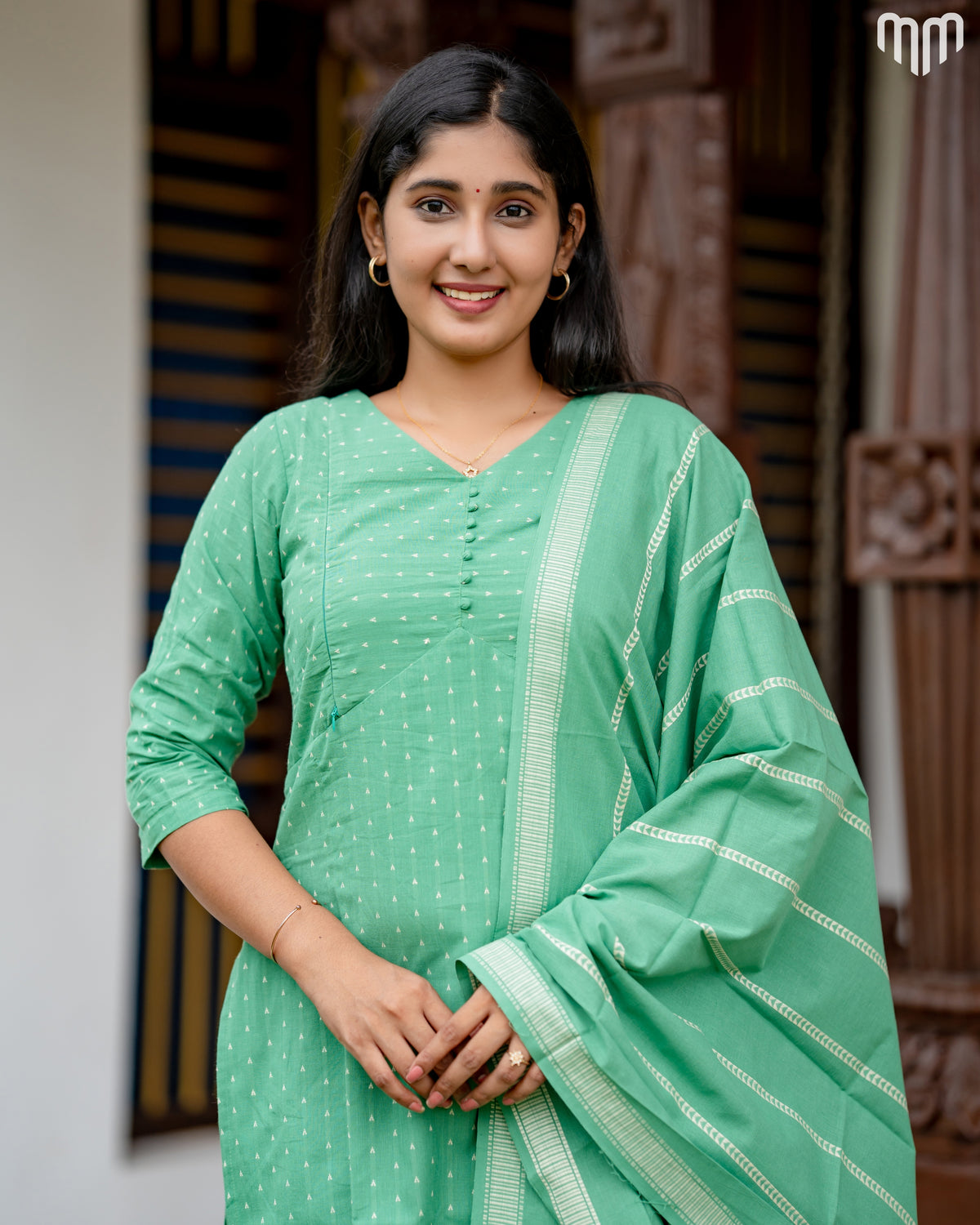Vismaya Sea green Handloom Cotton Maternity Kurti Set with Top Cotton Lining