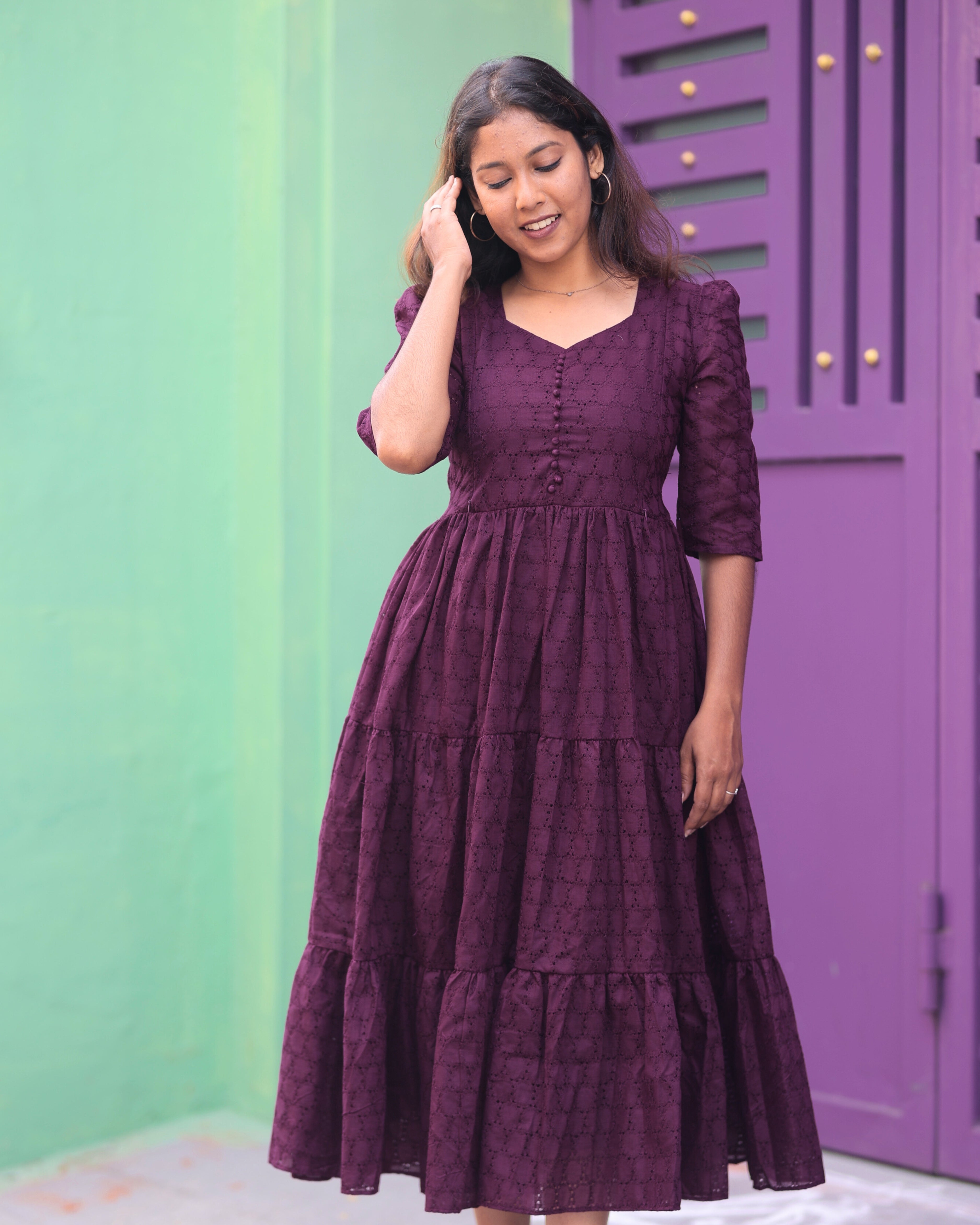 Wine Hakoba  | Maternity Maxi with Full Lining [Double Side Zip]