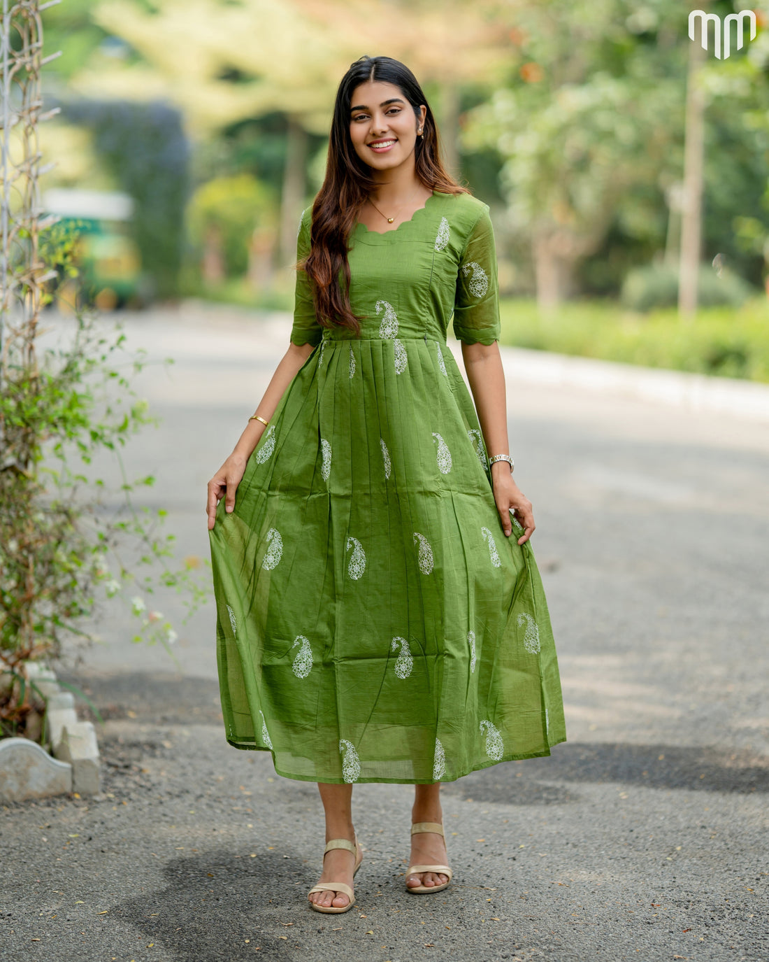 Tivra_Green Chanderi Maternity Maxi with Full Cotton Lining
