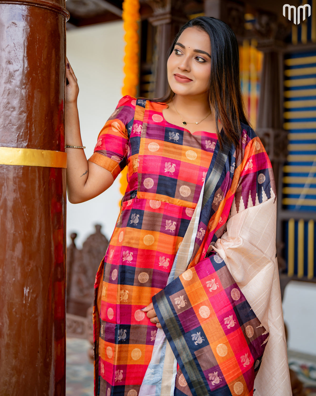 Ganga Premium Tussar Silk Maternity Kurti Set with top cotton lining