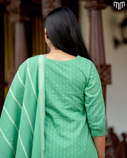 Vismaya Sea green Handloom Cotton Maternity Kurti Set with Top Cotton Lining