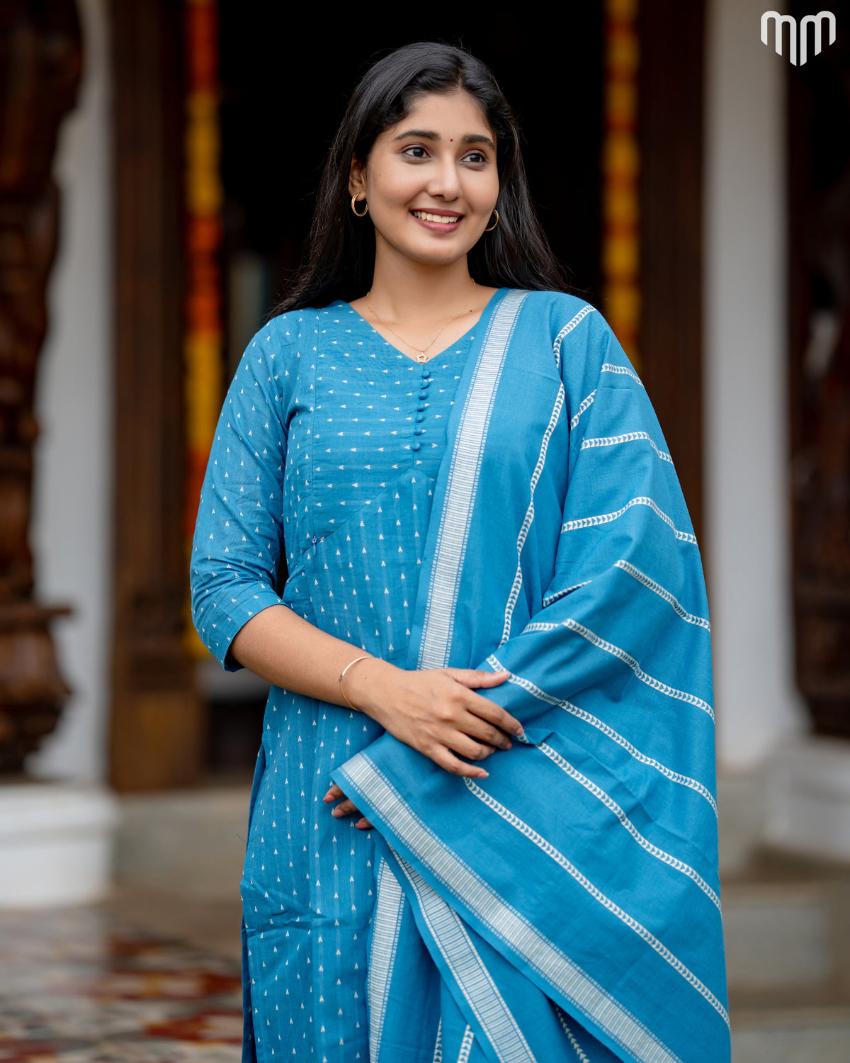 Vismaya Deep blue Handloom Cotton Maternity Kurti Set with Top Cotton Lining