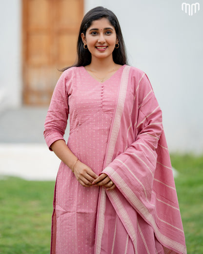 Vismaya Rose pink Handloom Cotton Maternity Kurti Set with Top Cotton Lining