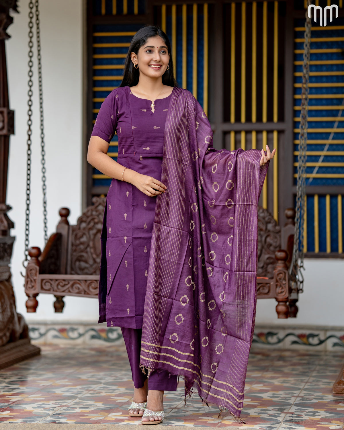 Pallavi plum purple Handloom Cotton Maternity Kurti Set with Top Cotton Lining
