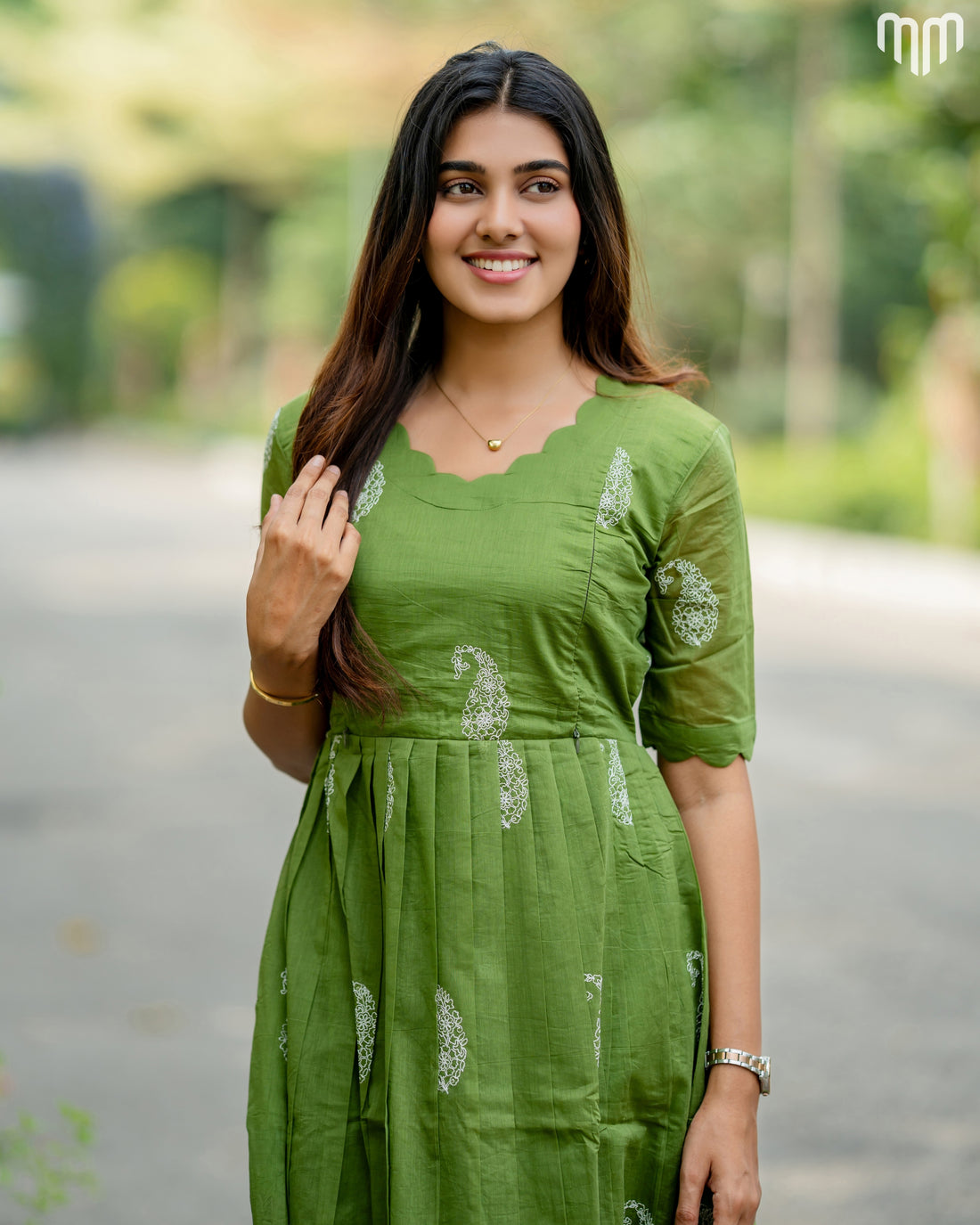 Tivra_Green Chanderi Maternity Maxi with Full Cotton Lining