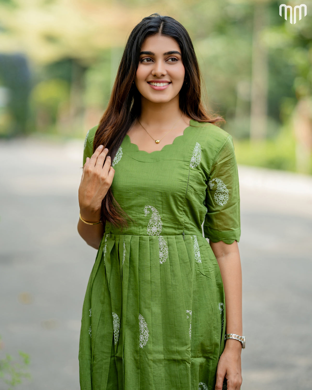 Tivra_Green Chanderi Maternity Maxi with Full Cotton Lining