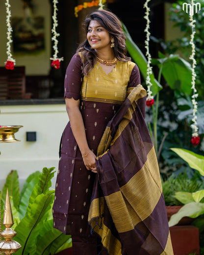 Mullai_V3 Premium Raw Silk Maternity Kurti Set with top cotton lining